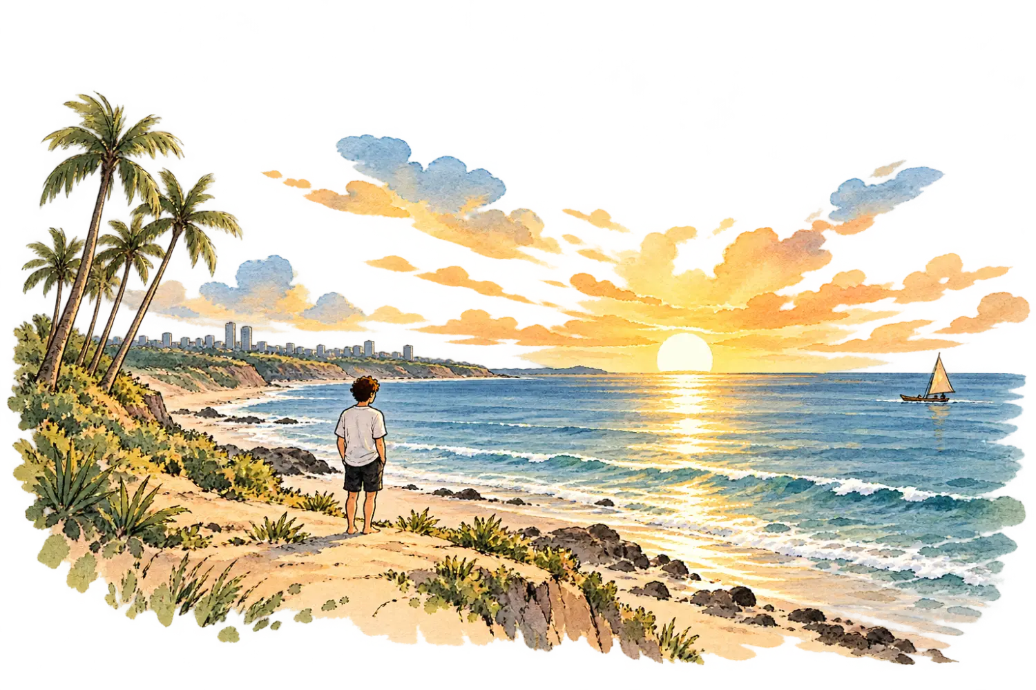 Felipe on a cliff in João Pessoa watching the sun rise over the sea